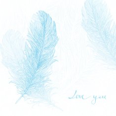 Decorative background with feathers and 'love you' hand lettering