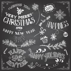 Christmas and New Years chalkboard elements set