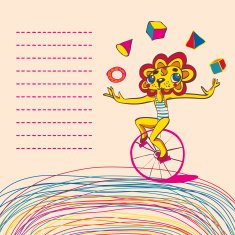 Children background with juggling lion by bicycle Place for tex N2