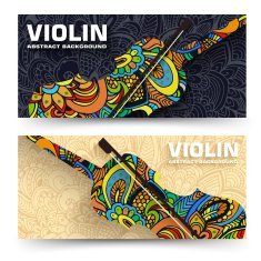 Hand drawn art abstract violin banners of the ornament