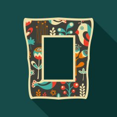 Vintage photo frame with colorful birds and flowers