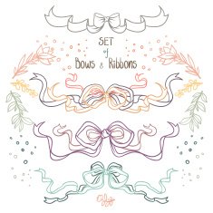 Set of ribbon bows and flowers