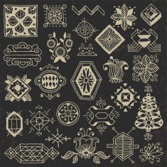 Floral hand drawn doodle colorful design elements on black 1