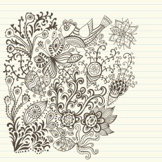 Variety of hand drawn floral doodles on lined paper
