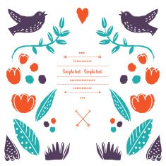 Vintage floral invitation with flowers and birds in vector