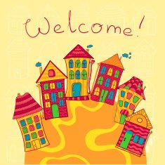 Vector pattern with cute houses N2
