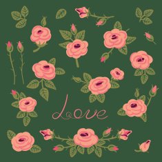 Set of vintage roses for design