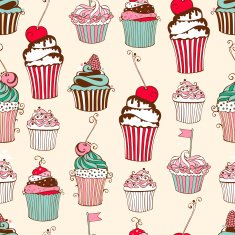 Vector seamless pattern with decorative cupcakes in vintage colors N2
