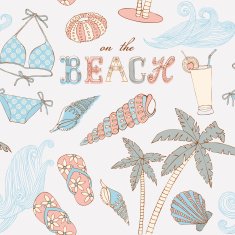 Summer vacation holiday card with swimsuit palm tree and shells
