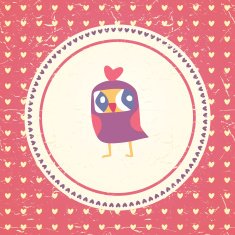 Vintage owls greeting card and hearts seamless background N7