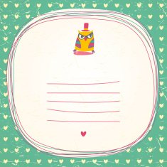 Vintage owls doodle frame and hearts seamless background N3