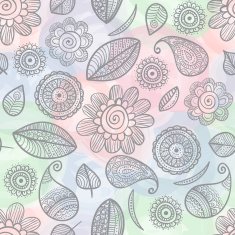 Flower doodles watercolor seamless pattern