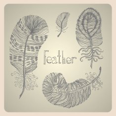 Vintage set with hand-drawn feathers