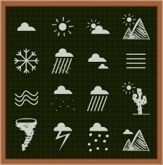 Illustration Weather Icons Sketch on Blackboard