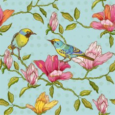Vintage Seamless Background - Flowers and Birds N2