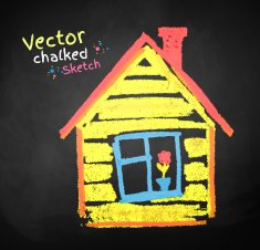 Chalked childlike drawing of house