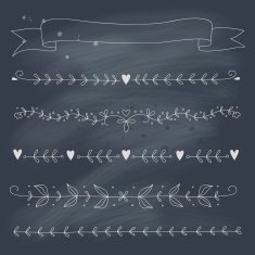 Set of hand drawn floral elements on blackboard N2