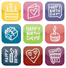 Happy birthday glossy icon set