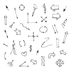 Set of various graphic arrows on a white background
