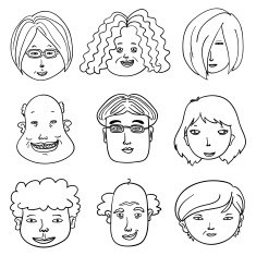 Cartoon Human faces in black and white N2