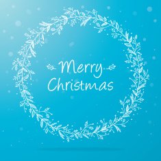 Hand drawn christmas wreath on blue background