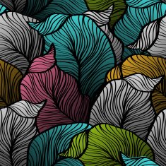 Retro seamless pattern with abstract doodle leaves N6