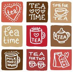 Time for tea icon set block icons