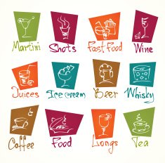 cafe menu hand draw icons in color N2