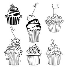 Vector collection of decorative hand drawn sweet cupcakes N4