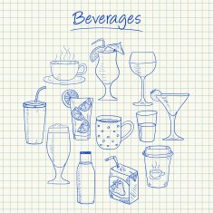 Beverages doodles - squared paper N2