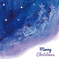 Watercolor greeting card with Santa and his reindeer