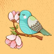 Romantic picture of bird sitting on a blooming branch