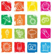 Block print beach icons