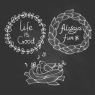 Icon set with wreath and bird on chalkboard