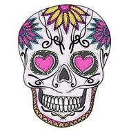 Colorful mexican sugar skull with flower and heart ornament N2