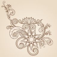 Hand-Drawn Abstract Henna Mehndi Flowers and Paisley N4