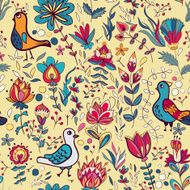 Seamless floral pattern with birds and flowers N4