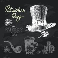 St Patrick&#039;s Day hand drawn chalkboard design set N2