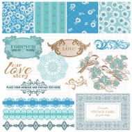 Scrapbook Design Elements - Vintage Blue Flowers