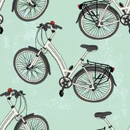 White ladies bike pattern on mint green grungy background