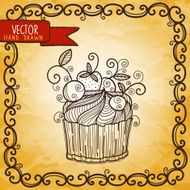 Vintage card with holiday cake and the frame