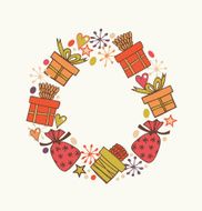 Decorative round garland with present boxes