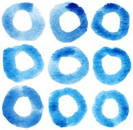 Watercolor blue brush strokes painted circle form
