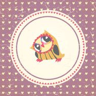 Vintage owls greeting card and hearts seamless background N8