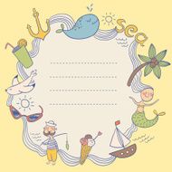 Frame design with sea theme doodles