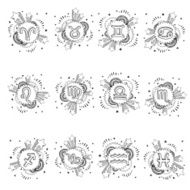 Pop astrology symbol doodle set