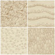 Seamless wave hand-drawn pattern set of four