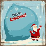 Vector Christmas background with Santa holding big bag of gifts N2