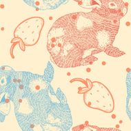 vector seamless pattern with rabbits and berries