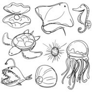 Sea Animals collection in Black and White